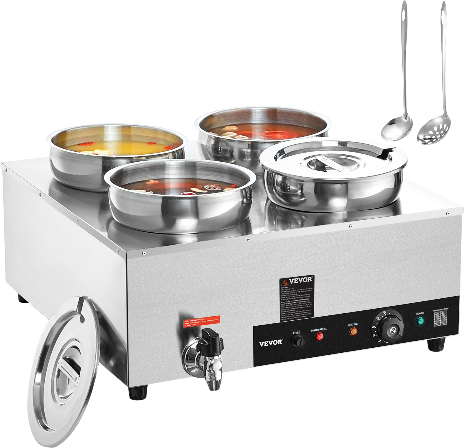 Vevor Electric Soup Warmer 4 Pot 7.4 Qt. with Lids 1500W Commercial Bain Marie with Anti-Dry Burn Stainless Steel New