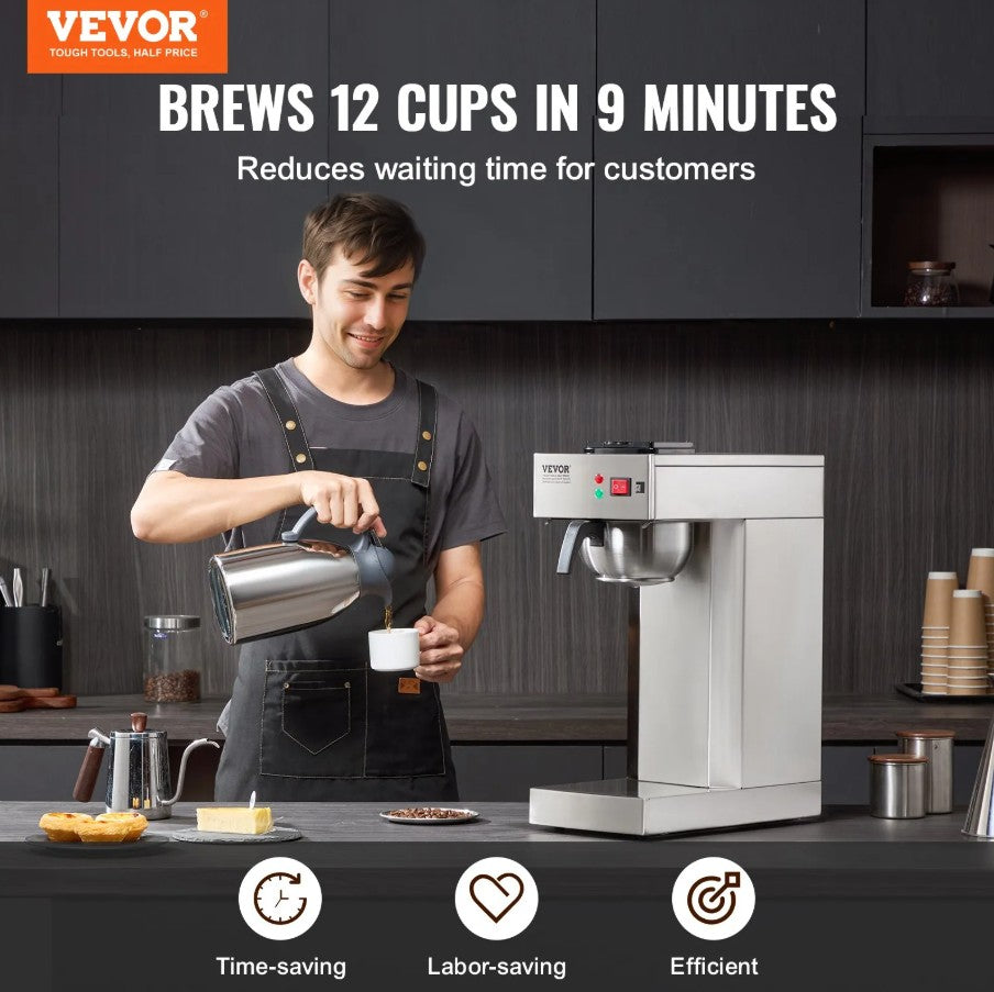Vevor 12-Cup Commercial Drip Coffee Maker with Thermal Carafe New
