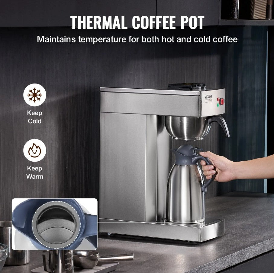 Vevor 12-Cup Commercial Drip Coffee Maker with Thermal Carafe New