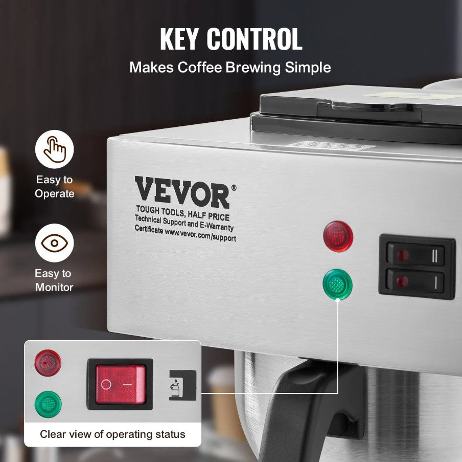 Vevor 12-Cup Commercial Drip Coffee Maker with Thermal Carafe New