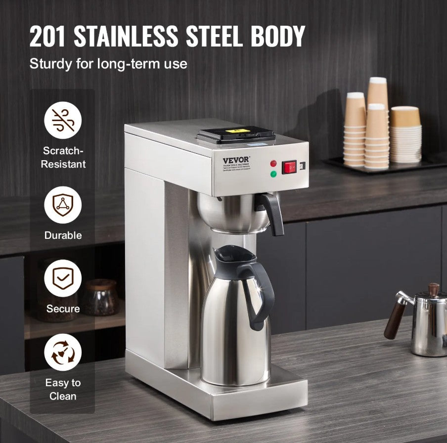 Vevor 12-Cup Commercial Drip Coffee Maker with Thermal Carafe New