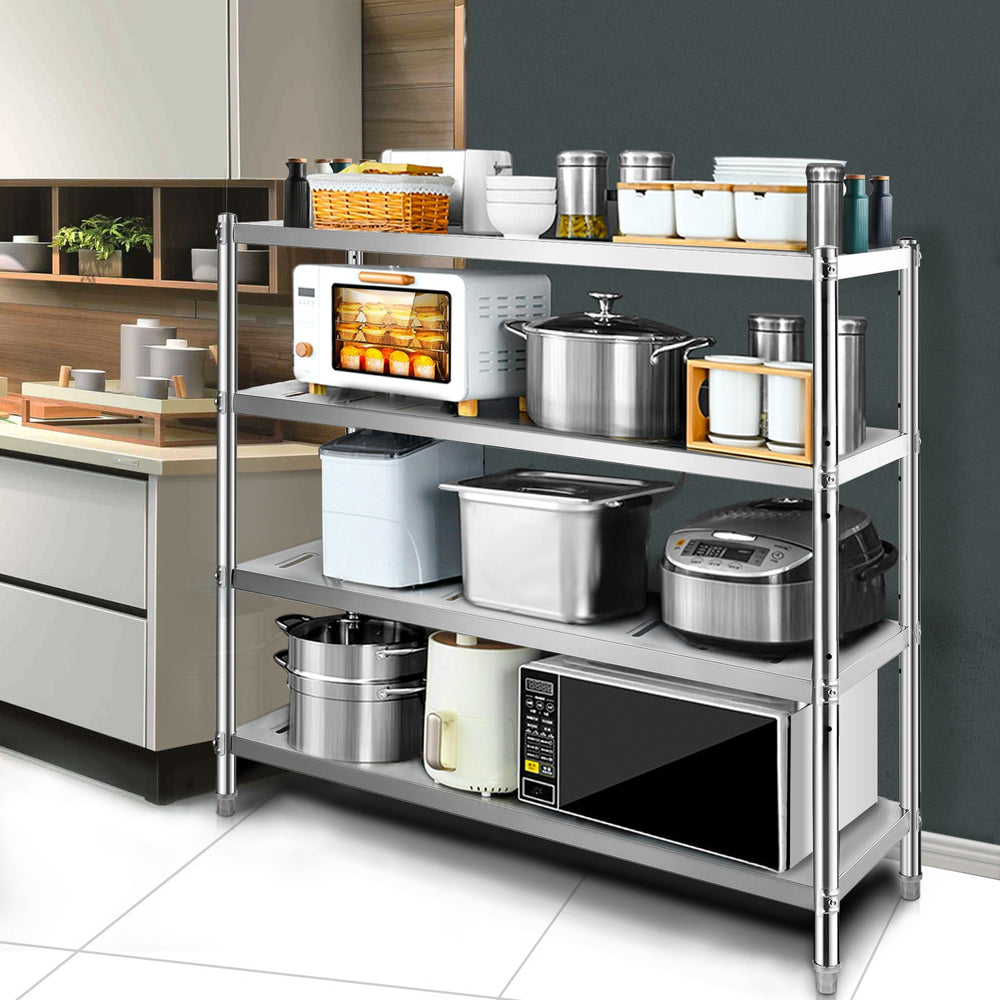 Vevor Storage Shelf 4-Tier Stainless Steel Unit 47.2" x 17.7" x 61" Heavy-Duty with 529 Lbs Total Capacity New