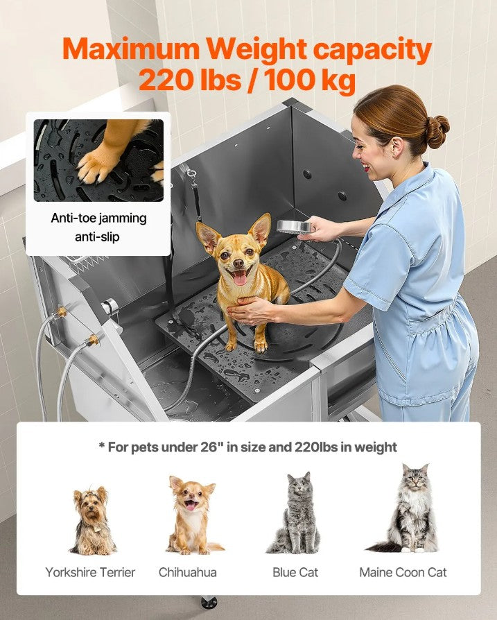 Vevor Dog Grooming Tub 38" Stainless Steel Anti-Slip Stairs Showerhead Leak-Proof New