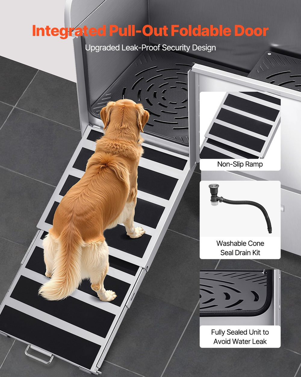 Vevor Dog Grooming Tub 50" Stainless Steel with Ramp and Faucet New