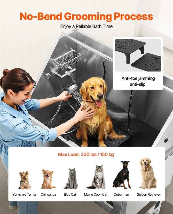 Vevor Dog Grooming Tub 50" Stainless Steel with Anti-Slip Stairs and Dual-Control Faucet New