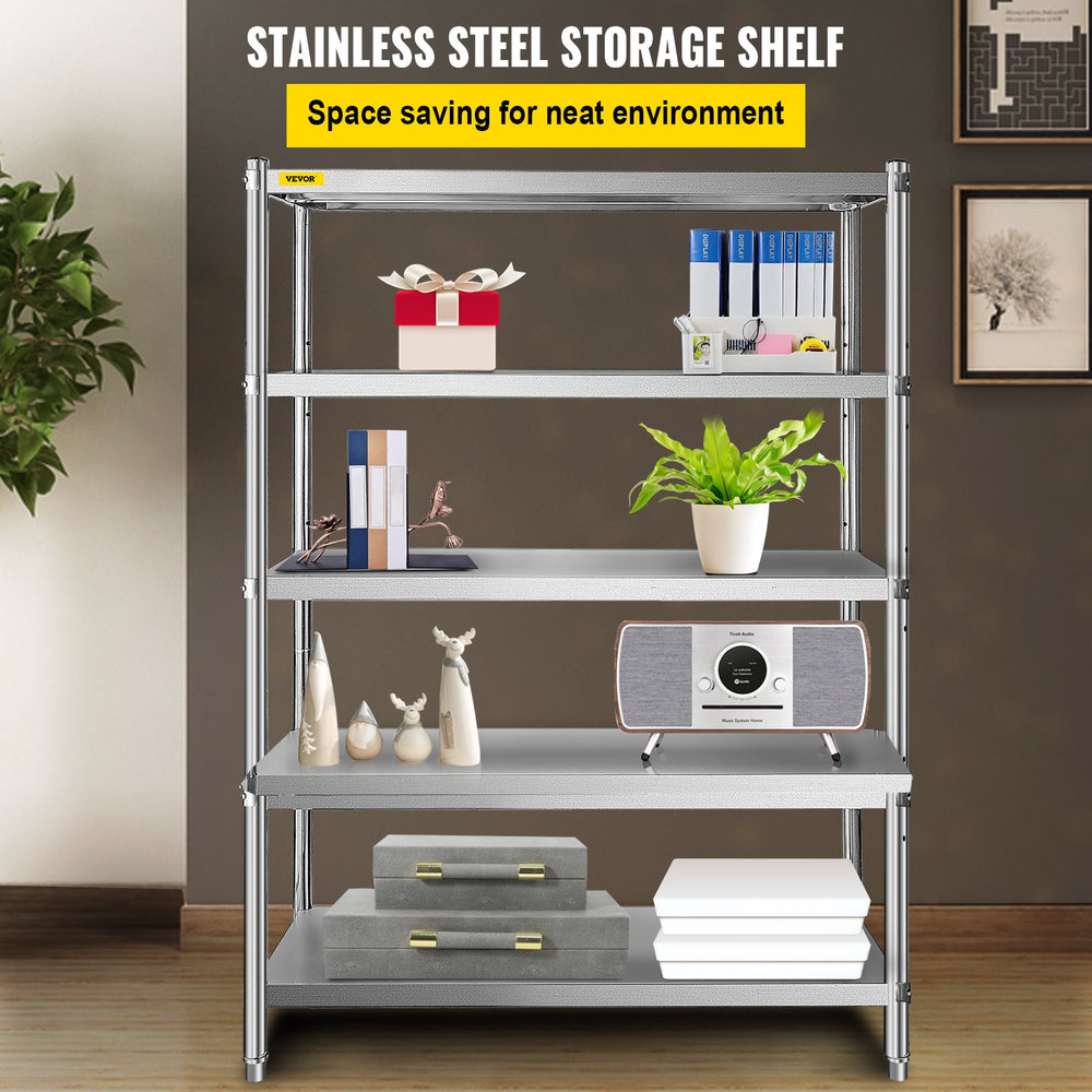 Vevor 5-Tier Storage Shelf 47.5" x 18" x 72" Stainless Steel 1650 Lbs. Capacity Adjustable Height New