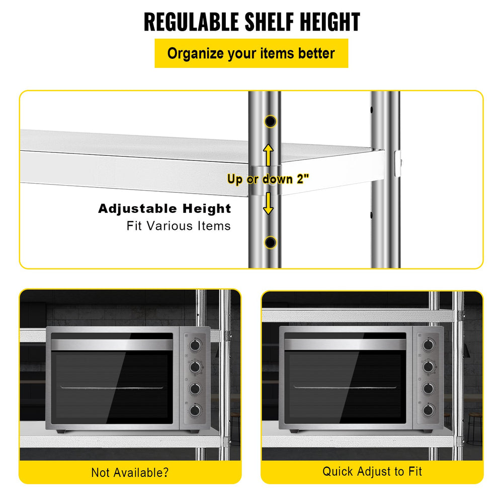 Vevor 5-Tier Storage Shelf 47.5" x 18" x 72" Stainless Steel 1650 Lbs. Capacity Adjustable Height New