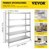 Vevor 5-Tier Storage Shelf 60" x 18.5" x 72" Stainless Steel 1650 Lbs. Capacity Adjustable Height New