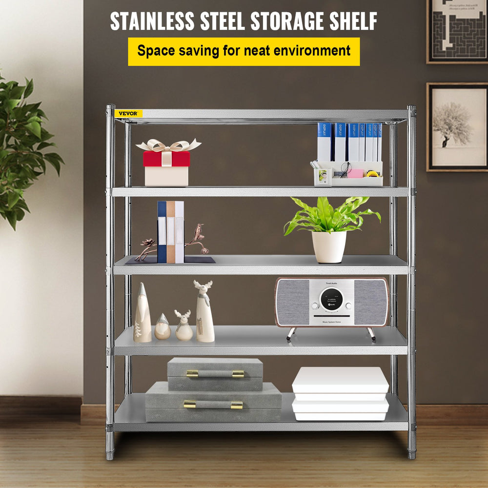 Vevor 5-Tier Storage Shelf 70.9" x 17.7" x 70.9" Stainless Steel 1650 Lbs. Capacity Adjustable Height New