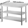 Vevor Outdoor Prep Table 59.8" x 17.7" x 33.7" Commercial Stainless Steel with 2 Adjustable Undershelf New