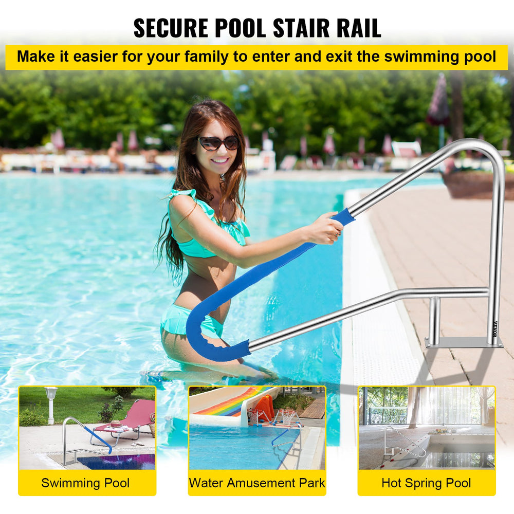 Vevor Pool Rail 55" x 32" Rustproof Handrail 250 Lbs Capacity with Blue Nylon Grip Cover New