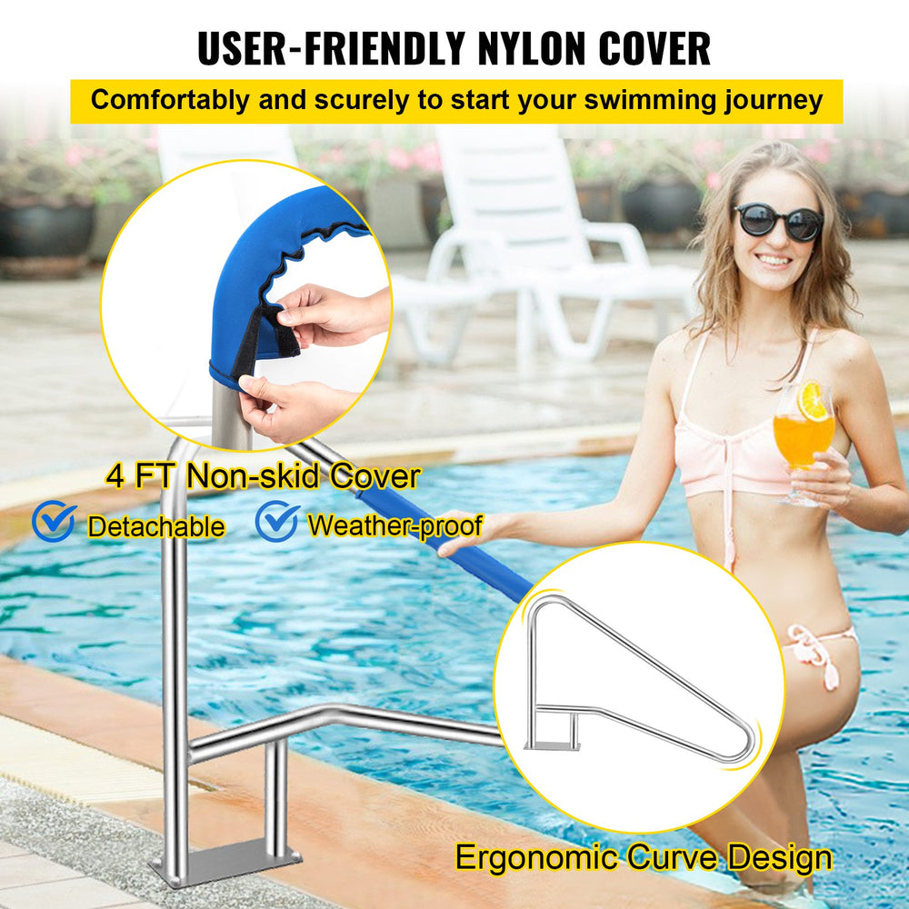 Vevor Pool Rail 55" x 32" Rustproof Handrail 250 Lbs Capacity with Blue Nylon Grip Cover New