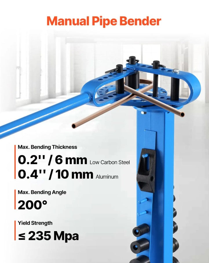 Vevor Manual Pipe Bender 200° Max Bending Angle Heavy-Duty Non-Slip Rubber Grip with 14 Dies New