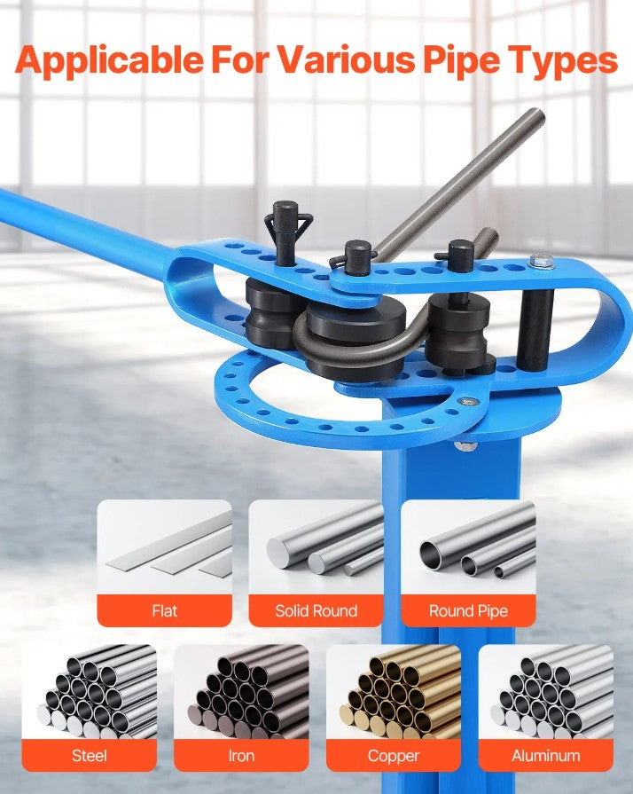 Vevor Manual Pipe Bender 200° Max Bending Angle Heavy-Duty Non-Slip Rubber Grip with 14 Dies New