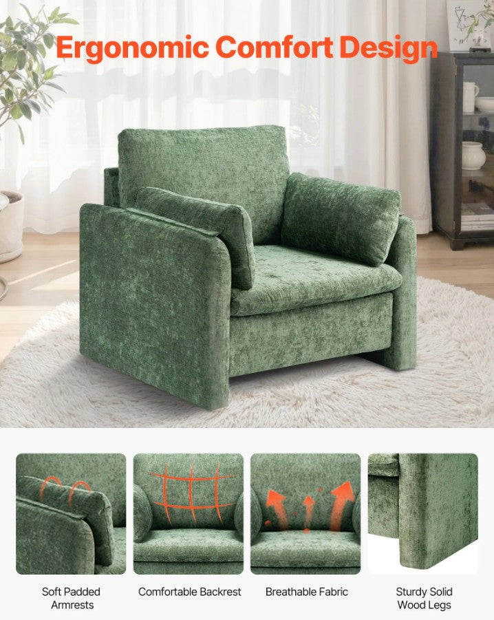 Vevor Modern Green Accent Chair Upholstered Armchair with Arched Back and Cushion New