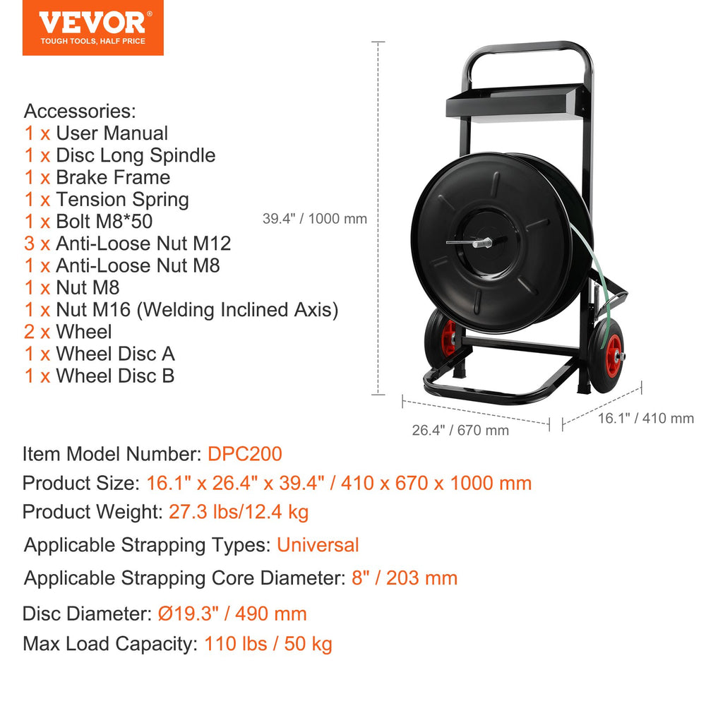 Vevor Strapping Dispenser Bandit Cart for PET/PP/Fiber Rolls with 8" Core Size New