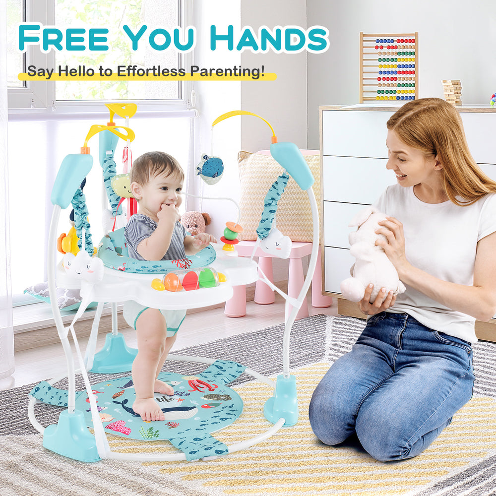 Baby Activity Center Height Adjustable Baby Bouncing Saucer with Interactive Toys-Light Blue - Gallery View 1 of 10