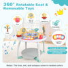 5-in-1 baby activity center with 360° rotatable seat, removable toys, and lighted piano for interactive play.
