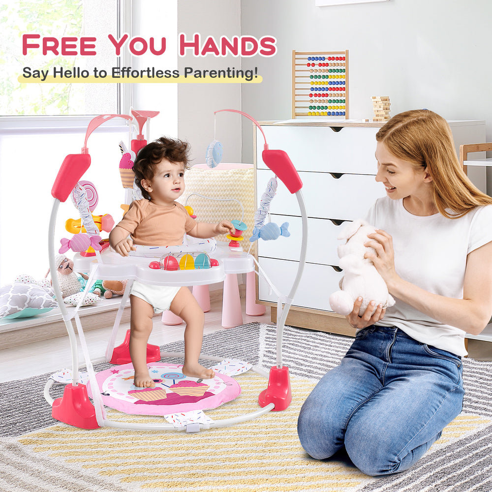 Baby Activity Center Height Adjustable Baby Bouncing Saucer with Interactive Toys-Pink - Gallery View 1 of 10
