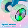 Light-up wheels of the blue baby balance bike glow while rolling, promoting fun and balance skills for kids.