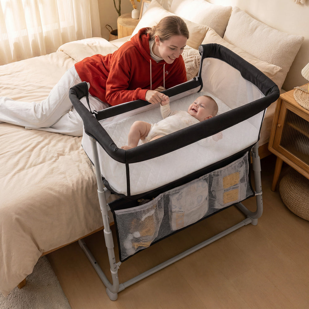 Baby Bassinet Bedside Crib with Adjustable Height Comfy Mattress-Black - Gallery View 1 of 10