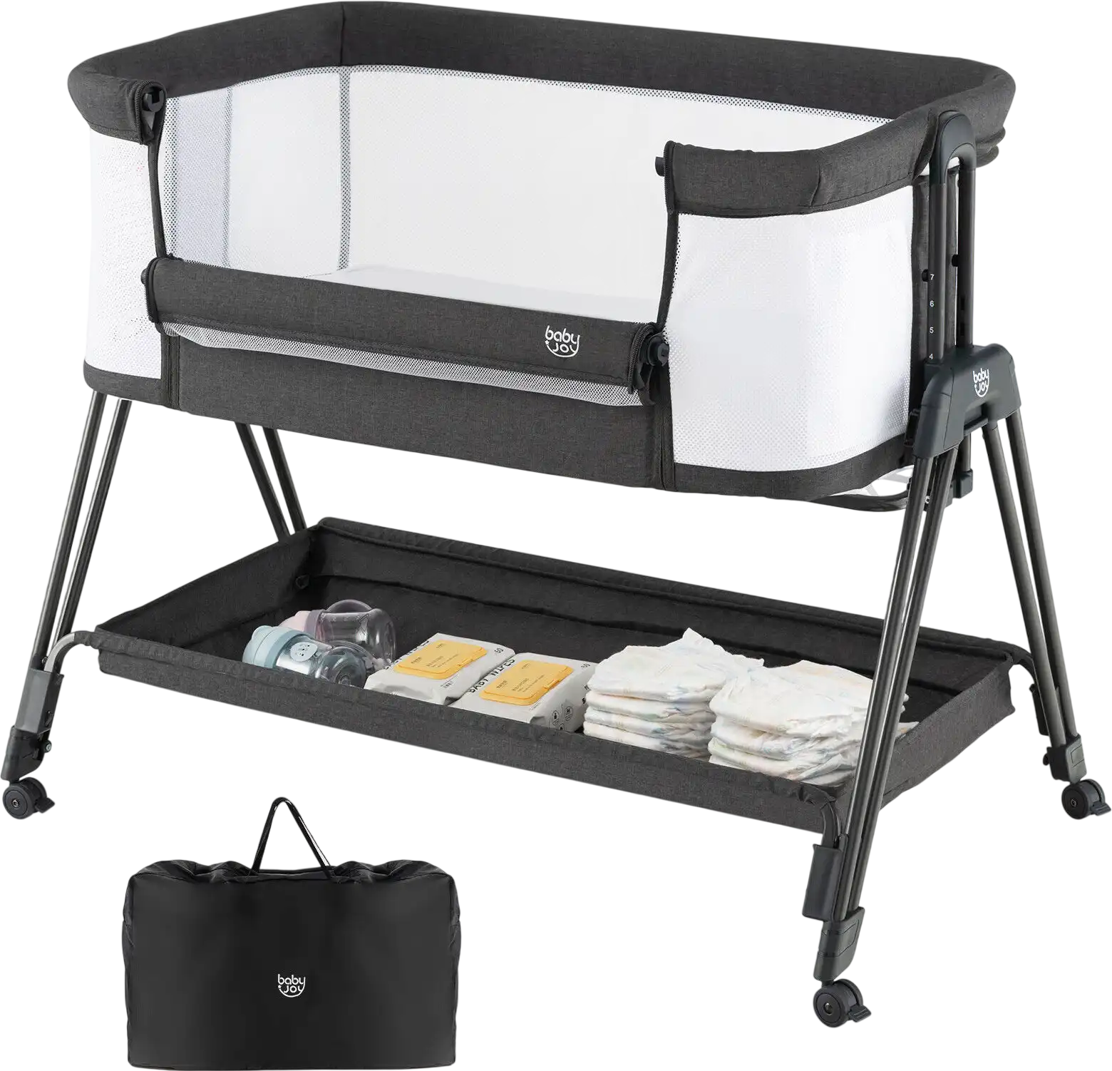 Costway Portable Baby Bedside Sleeper 7-Height Adjustable Bassinet 76592483 New