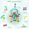 4-in-1 baby bouncer activity center in green with 360° swivel seat and interactive toys for versatile play.