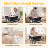Foldable baby changing table in black with storage bag, adjustable height, and drying rack for convenient diaper.
