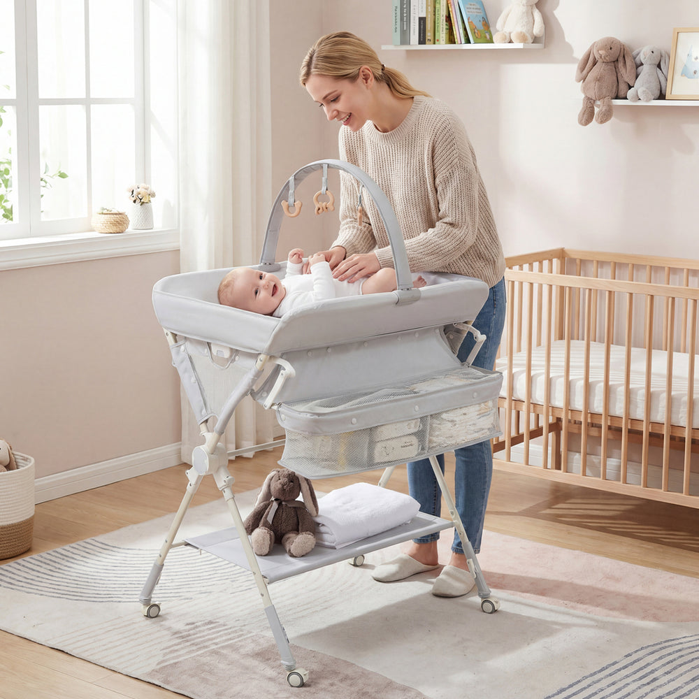 Baby Changing Table Foldable Diaper Changing Station with Storage Bag and Shelf-Gray - Gallery View 1 of 10
