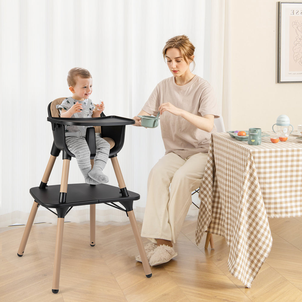 4-in-1 Baby Convertible Toddler Table Chair Set with PU Cushion-Brown - Gallery View 1 of 11