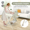 Baby diaper changing table in green with 3 adjustable heights, side storage, and removable water basin for convenience.