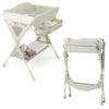 Baby diaper changing table in green with adjustable height, side storage, and removable water basin for easy use.
