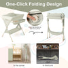 Baby diaper changing table in green with one-click folding design, featuring adjustable height and ample storage space.