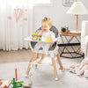 Baby high chair with removable tray, adjustable footrest, and beech wood legs for safety and durability in a cozy.
