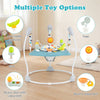 Baby Jump and Play Activity Center in blue with rotatable seat and interactive toys like crocodile seesaw and music box.