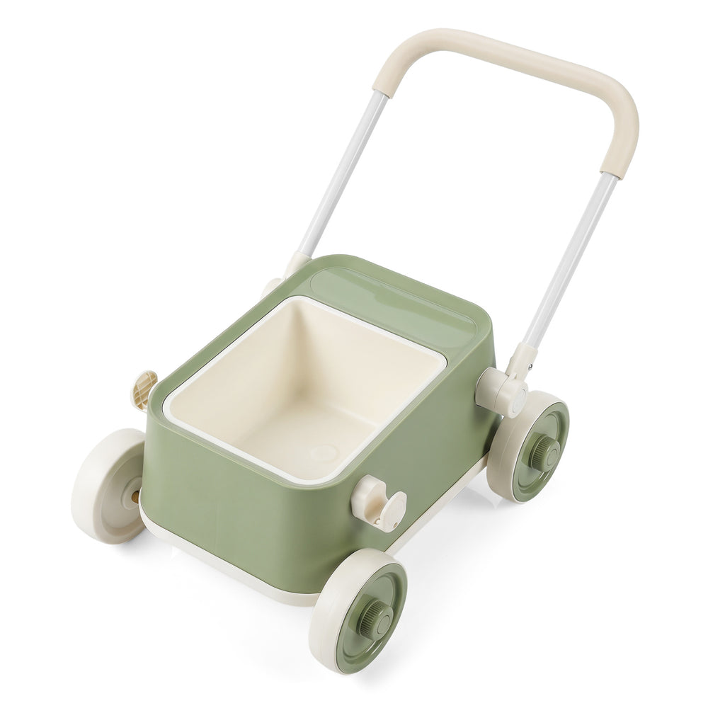 Baby Push Walker with Wheels and Foldable Handlebar and Storage Basket-Green - Gallery View 1 of 1