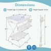 Foldable beige diaper changing table with side basket, waterproof PVC fabric, and height ruler for convenient baby care.