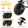 High-quality textured wheels of a gray 4-in-1 baby tricycle, designed for all terrains and featuring a one-button brake.