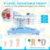 Adjustable height baby walker in blue with 3 height settings, ergonomic backrest, and foldable design for easy storage.