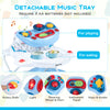 Detachable music tray of the 6 in 1 foldable baby walker in blue, featuring interactive buttons for play and eating.