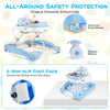 6 in 1 foldable baby walker in blue with adjustable height, music tray, and non-slip foot pads for safe mobility.