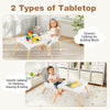 Convertible high chair with grooved and smooth tabletops for play and study, featuring eco-friendly materials and.