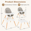 5-in-1 baby wooden convertible high chair in gray with adjustable tray and removable cushion for safe feeding.