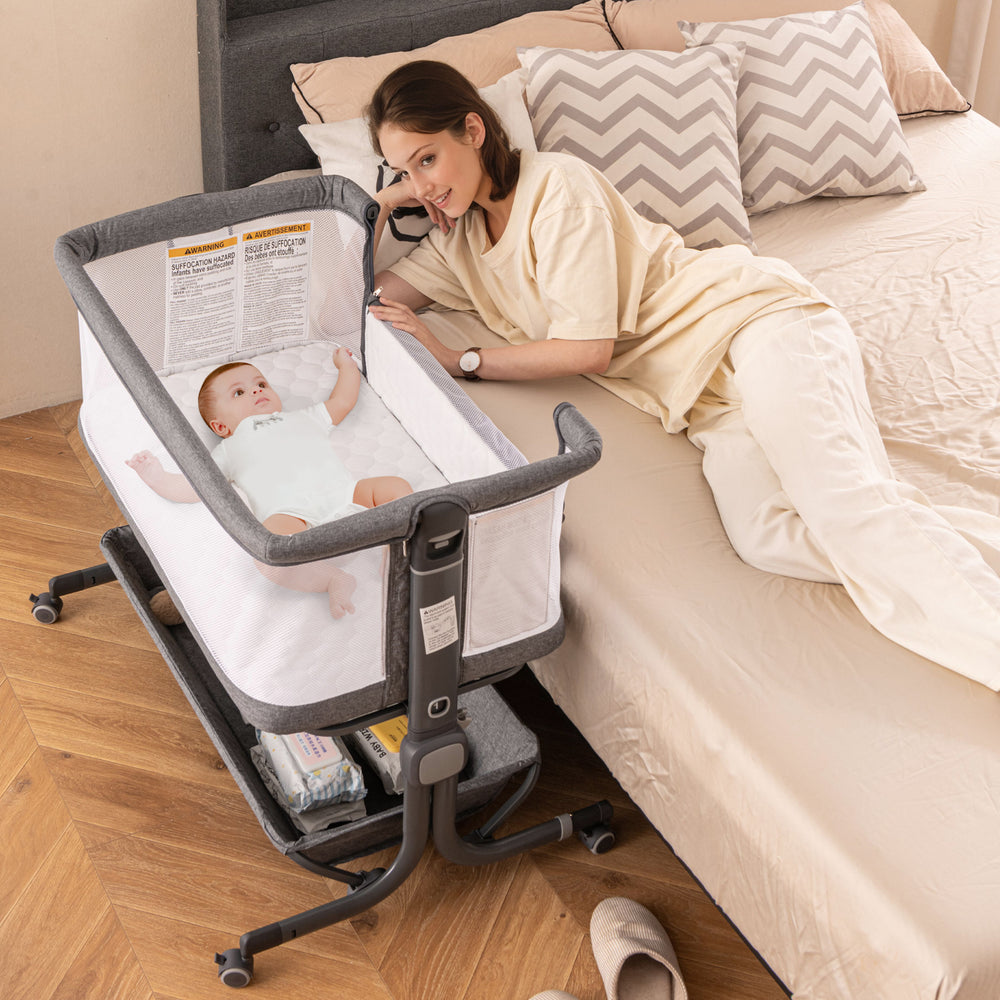 Baby Bassinet Bedside Sleeper with 6-Level Adjustable Height-Gray - Gallery View 1 of 11