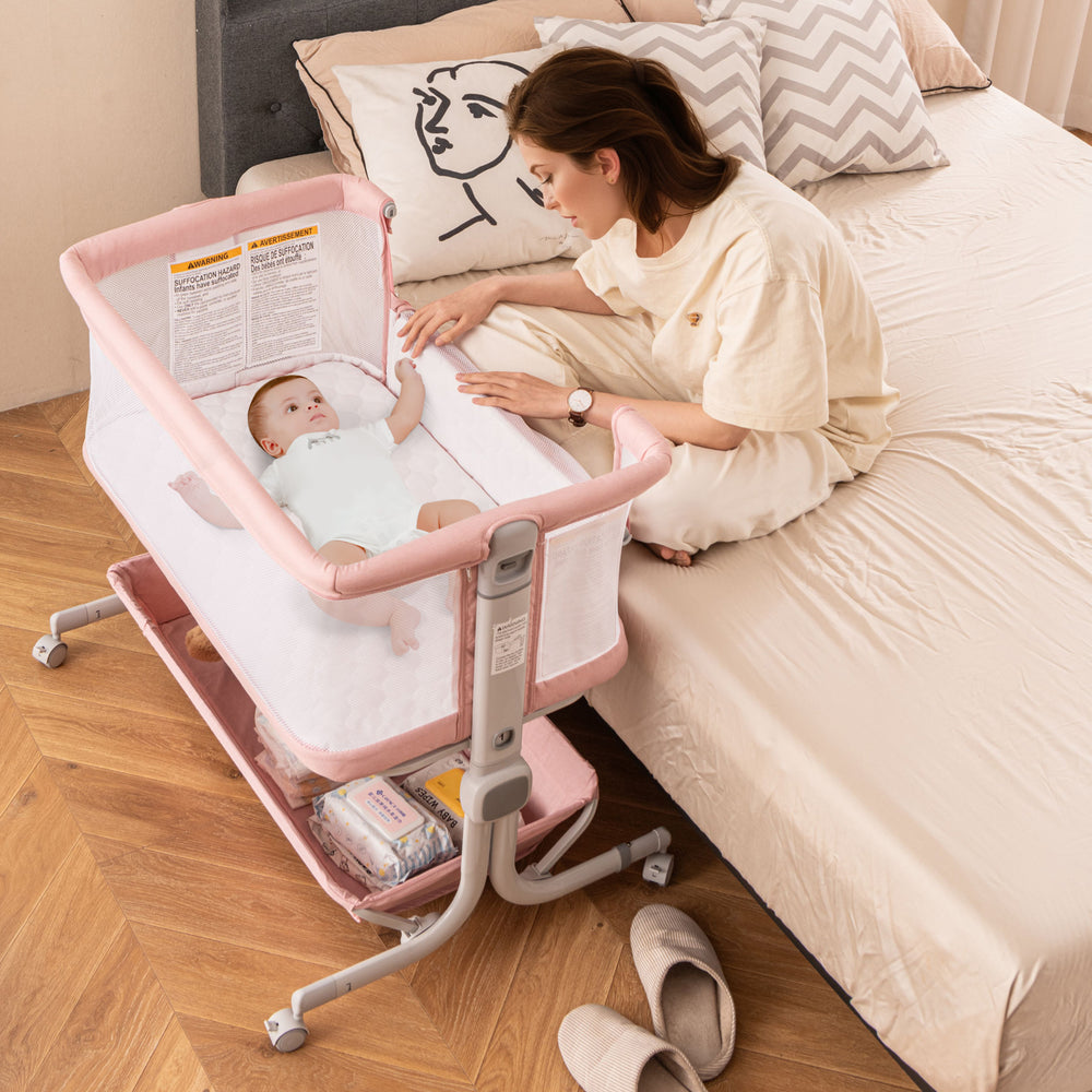 Baby Bassinet Bedside Sleeper with 6-Level Adjustable Height-Pink - Gallery View 1 of 11