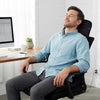 Back massager seat cushion in black with heat and 10 vibration motors, perfect for office chair relaxation and pain.