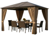 All-weather gazebo with dining set, featuring a galvanized steel hardtop and zippered curtains for outdoor entertaining.