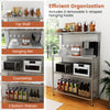 4-tier bakers rack on wheels with adjustable shelves, featuring 4 hooks and a hanging net for efficient kitchen.