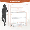 4-tier bakers rack on wheels in silver with adjustable shelves, ideal for kitchen organization and storage.