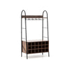 Baker's rack in rustic brown with detachable wine rack, 5 rows for glasses, and extra storage for kitchen or dining.
